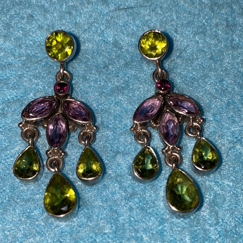 Nicky Butler 925 Rare Pierced Chandelier Earrings Amethyst Peridot Signed Nb 171$